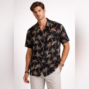 Molokai Surf Vintage Palm Tree Shirt Black Tropical Print XXL Rayon Men's